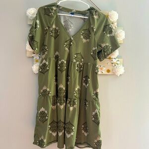 Olive Green Old Navy Leaf pattern dress